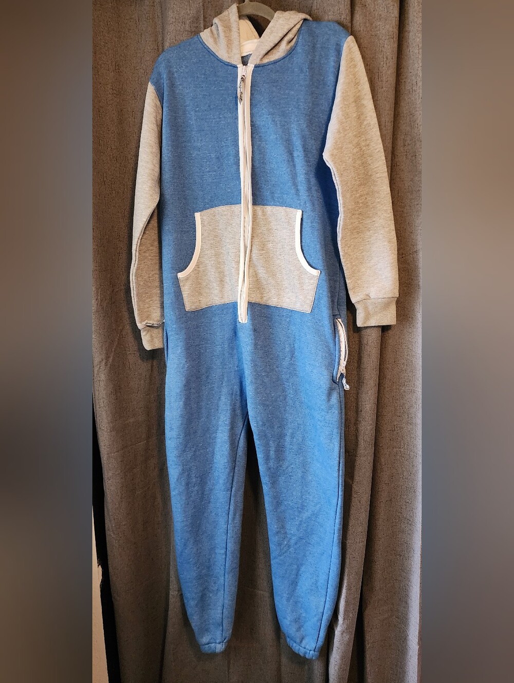 SkylineWears Blue & Gray Hooded Jumpsuit Onesie M – Cotton Blend Lounge Wear